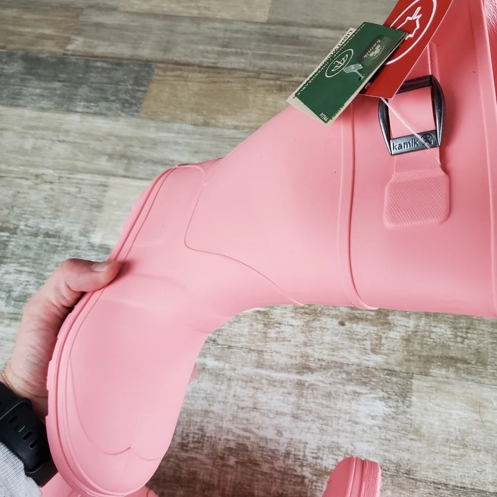 Kamik Raindrops Rain Boots Unisex Kids Sz 2 Pink Rose Rubber Waterproof Pull On